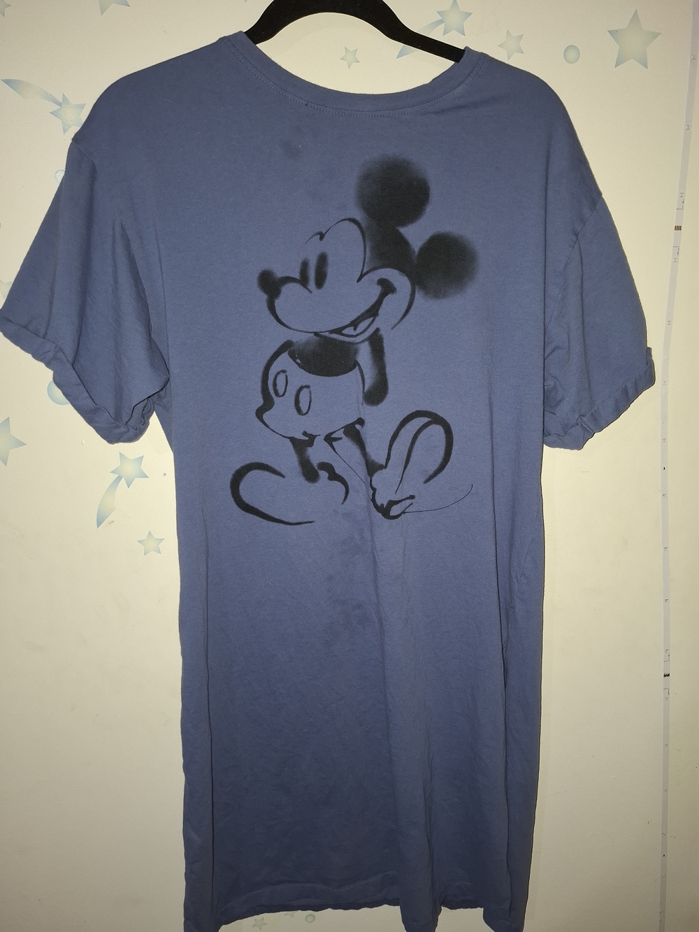 Womens Nightgown Pjs Blue T-Shirt with Black Mickey Mouse Graphic Small